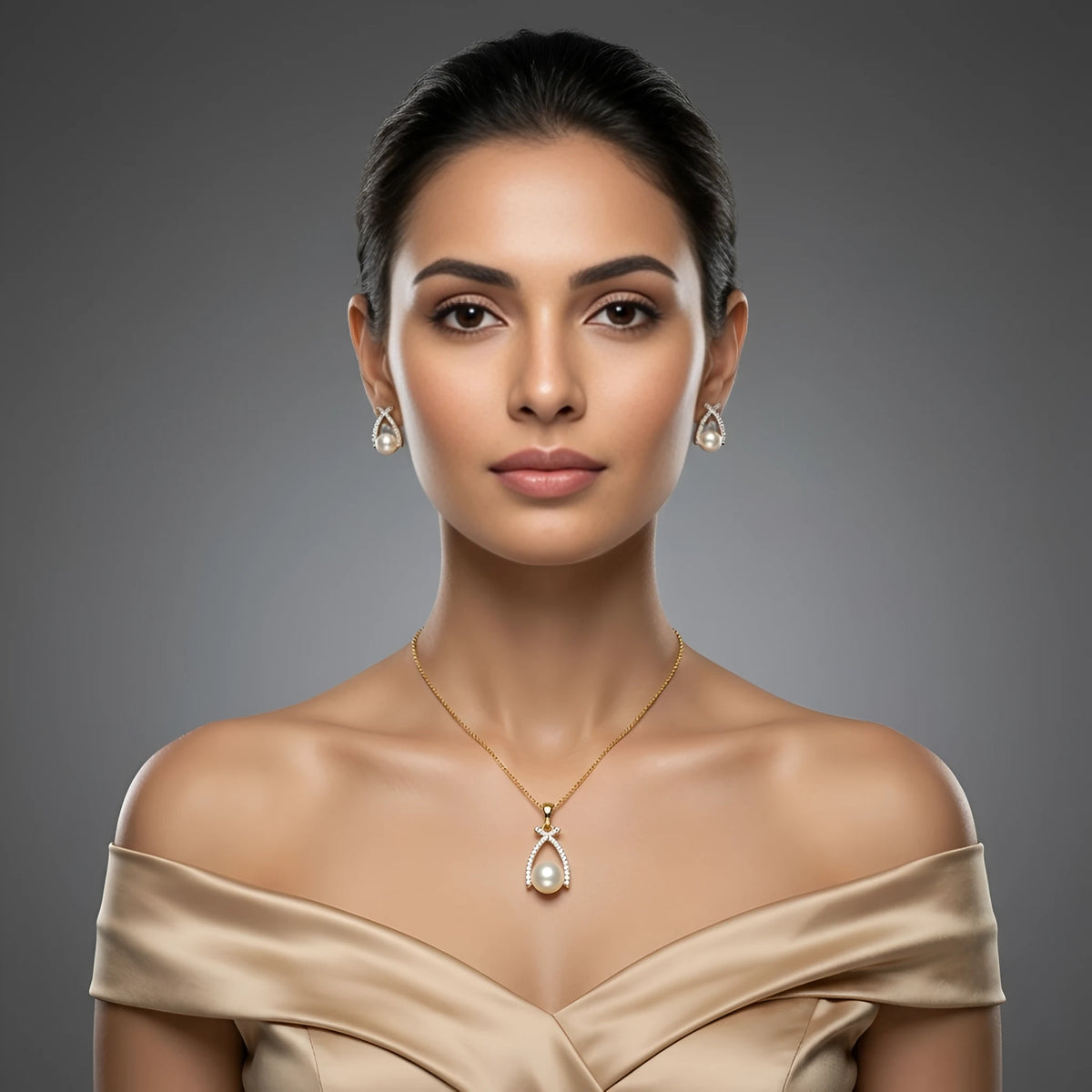 Luxora Pearl Grace Crystal Pendant Set