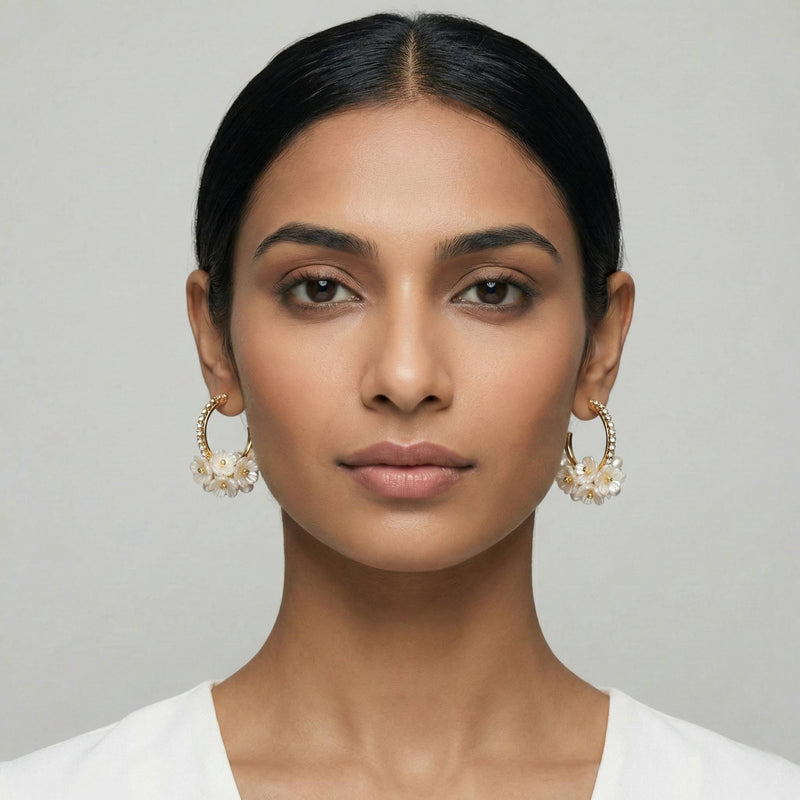 Luxora Diamond Pearl Flower Hoops