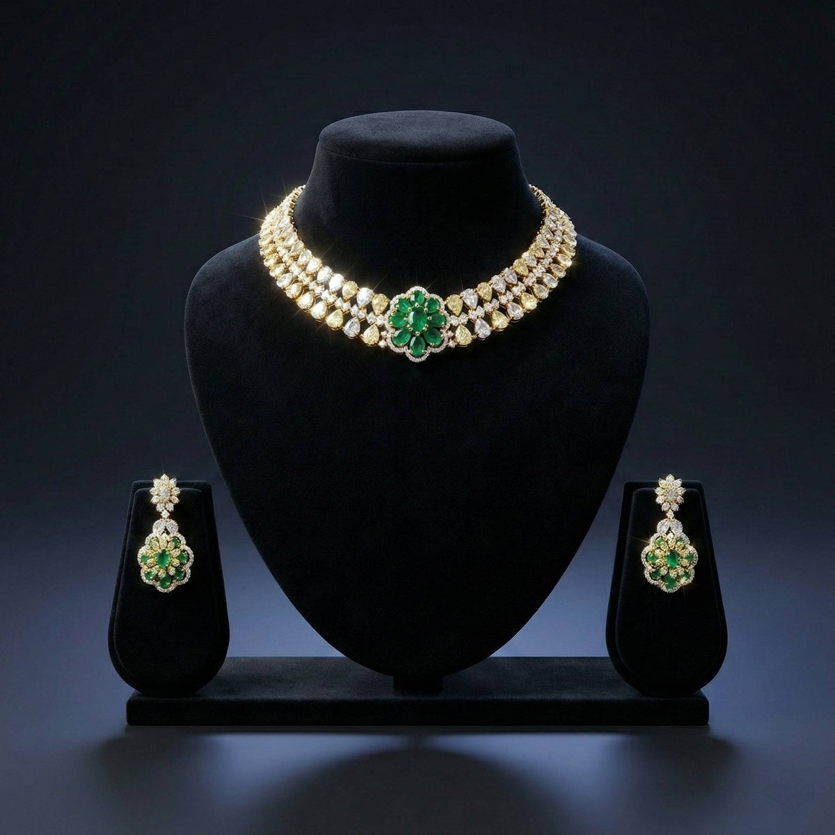 Luxora Dual Tone Choker with Emerald Flower.