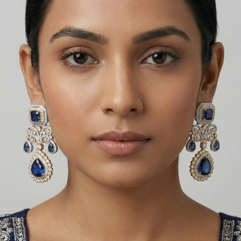 Luxora Dual Tone Sapphire Long Earring