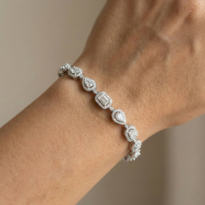Luxora Single Line Silver Bracelet with Multi Shape Diamonds