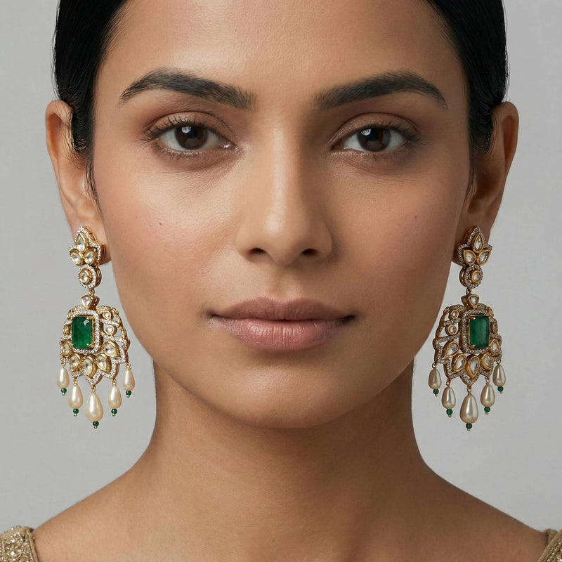 Luxora Square Emerald with Pearl Drops