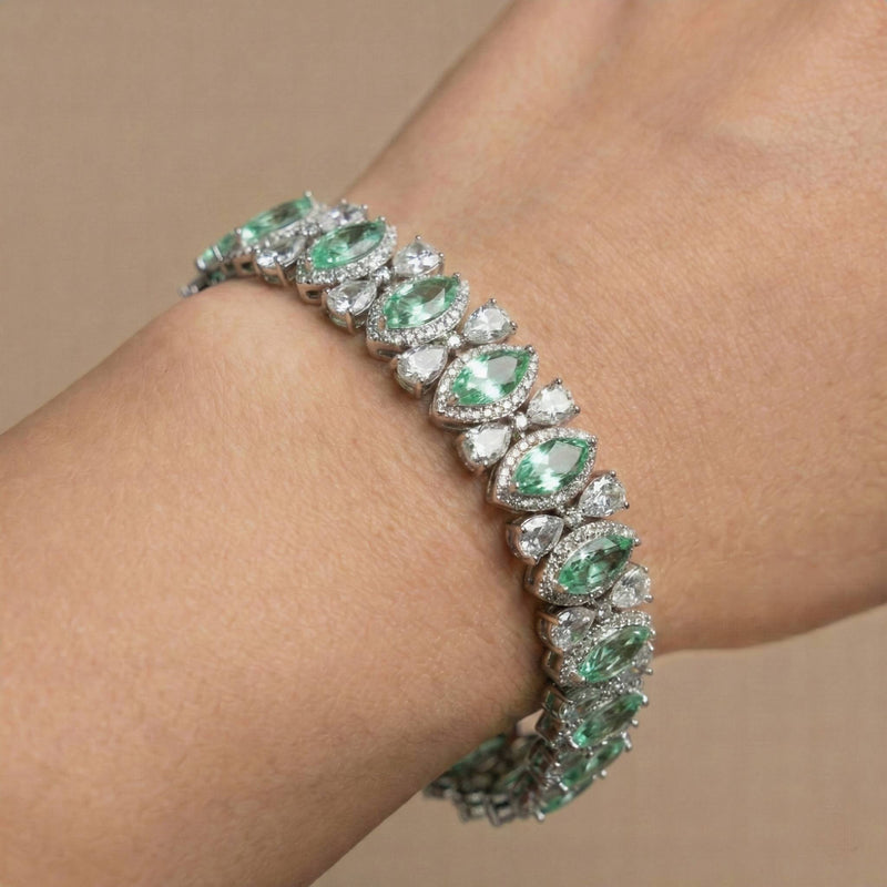 Luxora Silver Bracelet with Green Stones