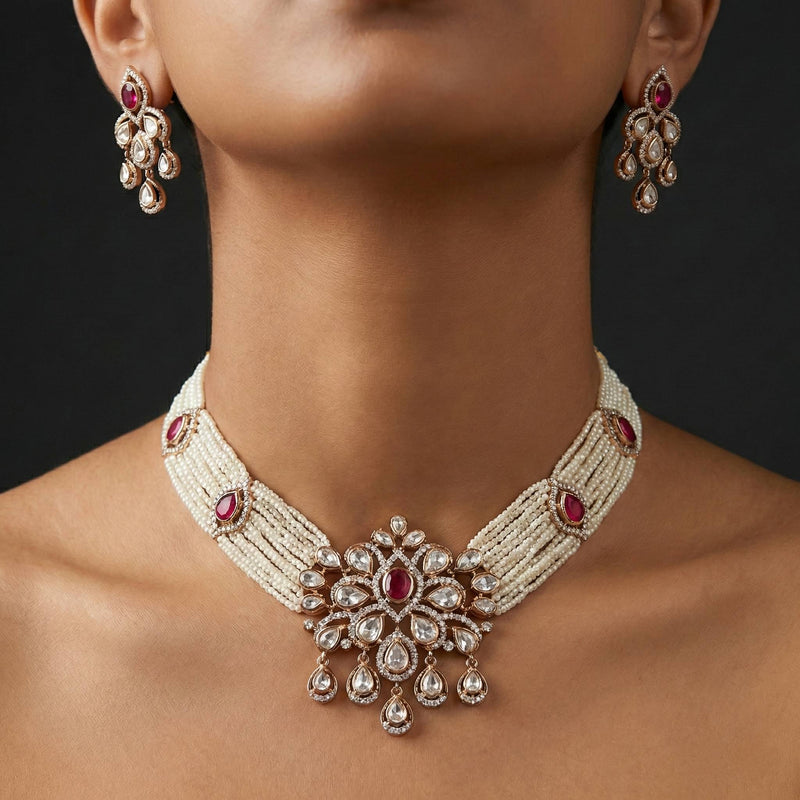 Luxora Regal Ruby Cascade Necklace Set