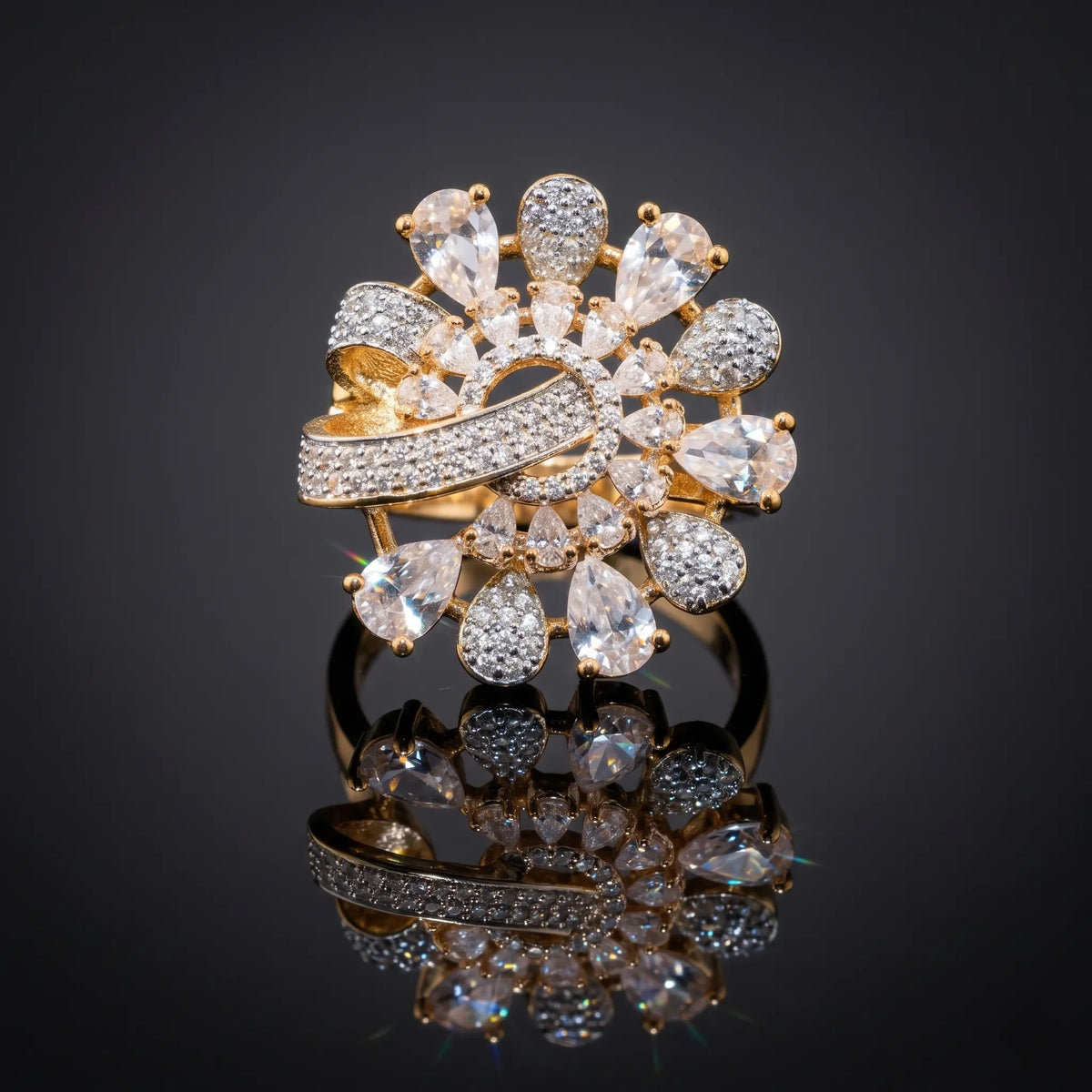 Luxora Celestial Bloom Halo Statement Ring – Floral Radiance Edition