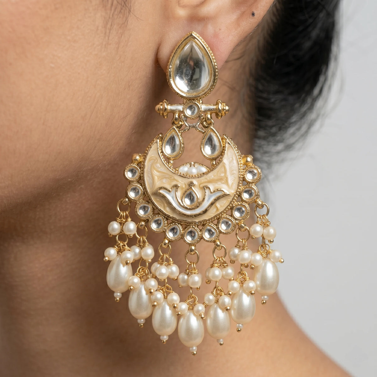 Luxora Royal Pearl Chandbali Earrings
