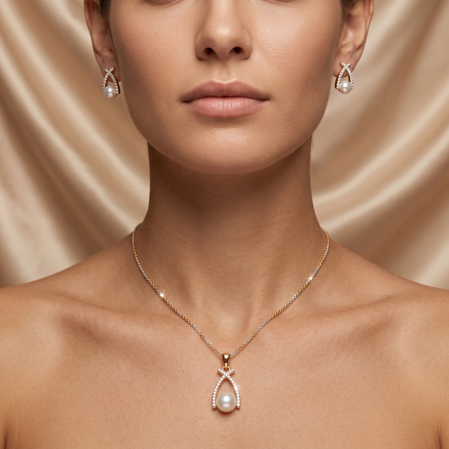 Luxora Pearl Grace Crystal Pendant Set
