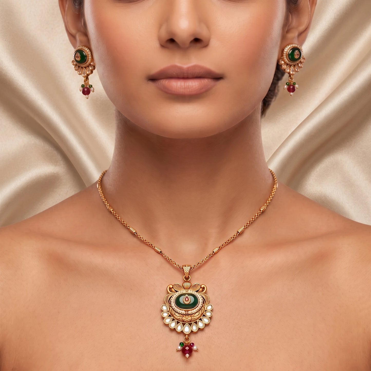 Luxora Royal Emerald Radiance Pendant Set