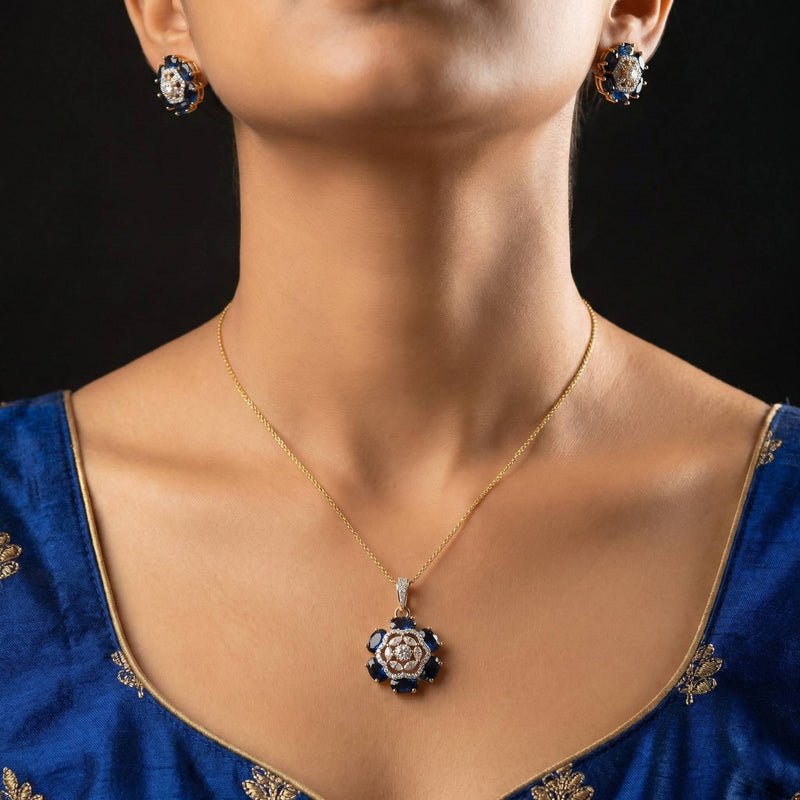 Luxora Floral Design with Deep Blue Diamonds