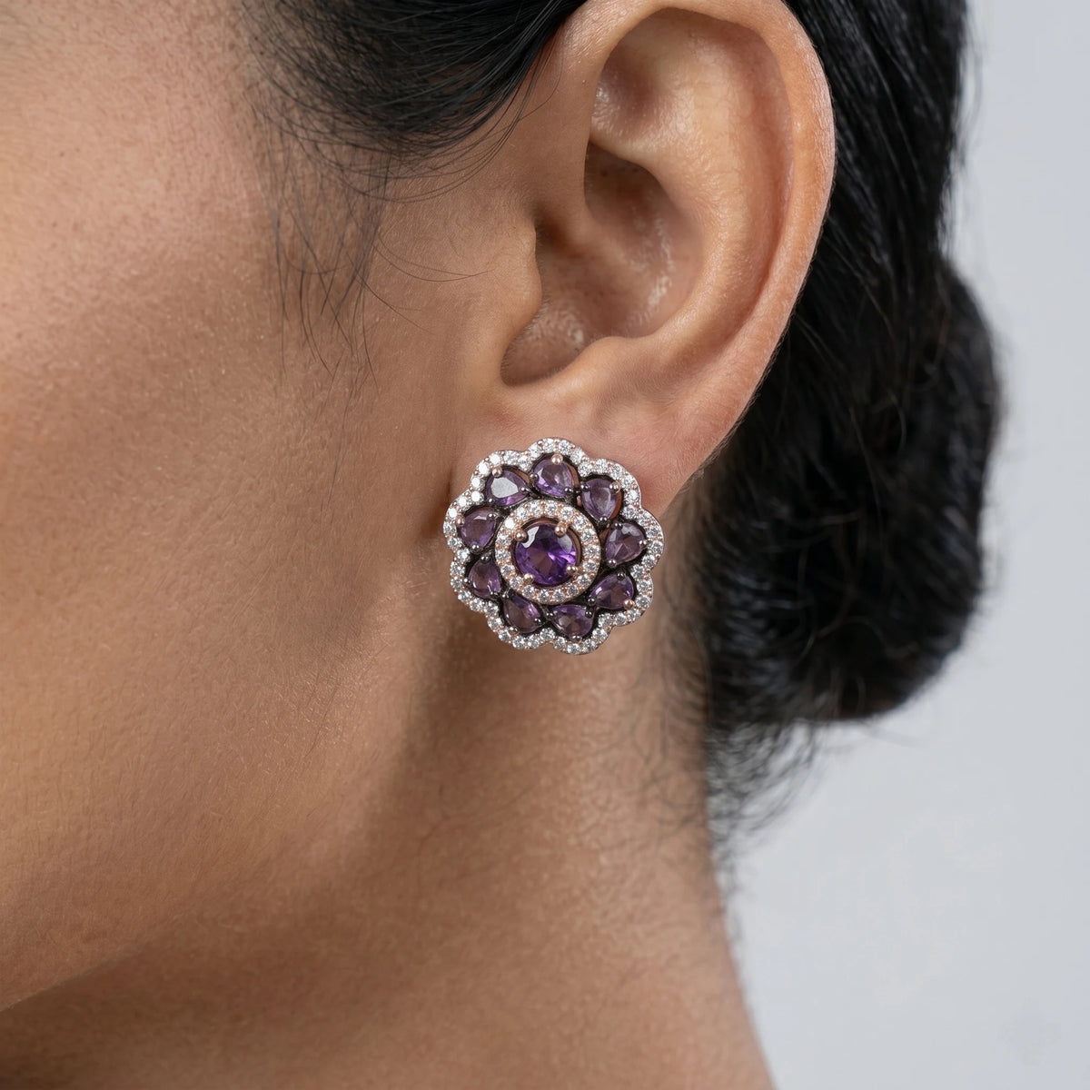 Luxora Ruby Blossom Floral Stud Earrings