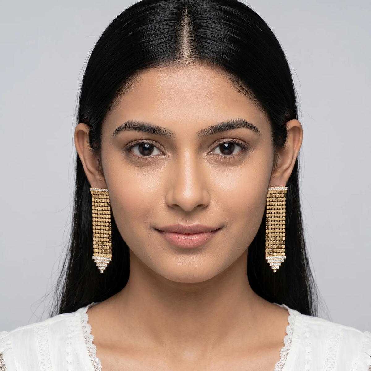 Luxora Golden Honeycomb Crystal Earrings