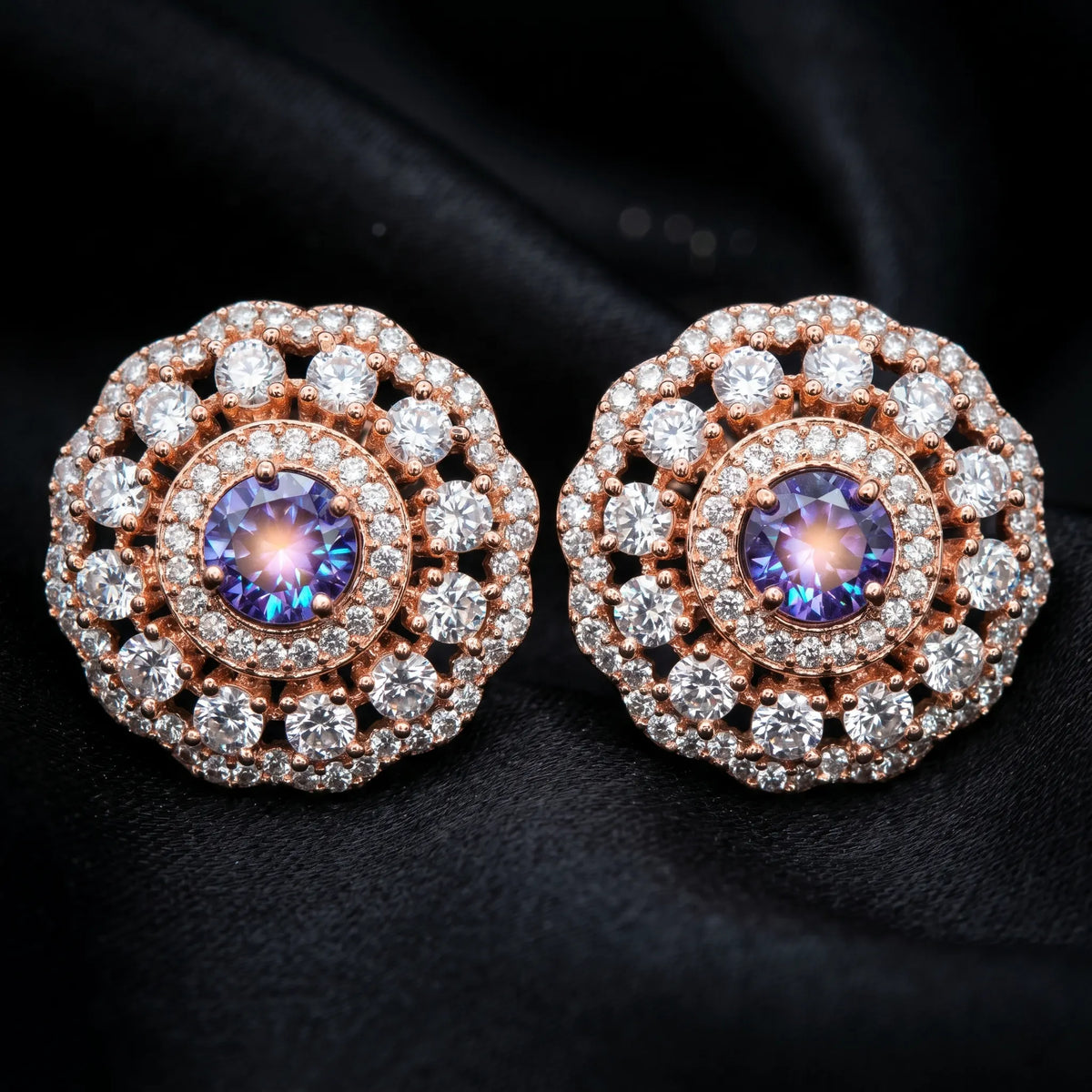 Luxora Royal Amethyst Halo Studs