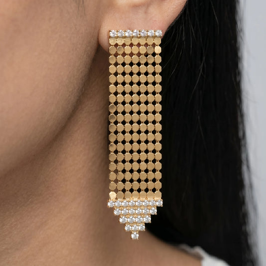 Luxora Golden Honeycomb Crystal Earrings