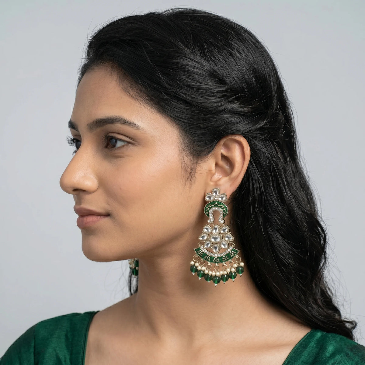 Luxora Emerald Meenakari Pearl Jhumkas