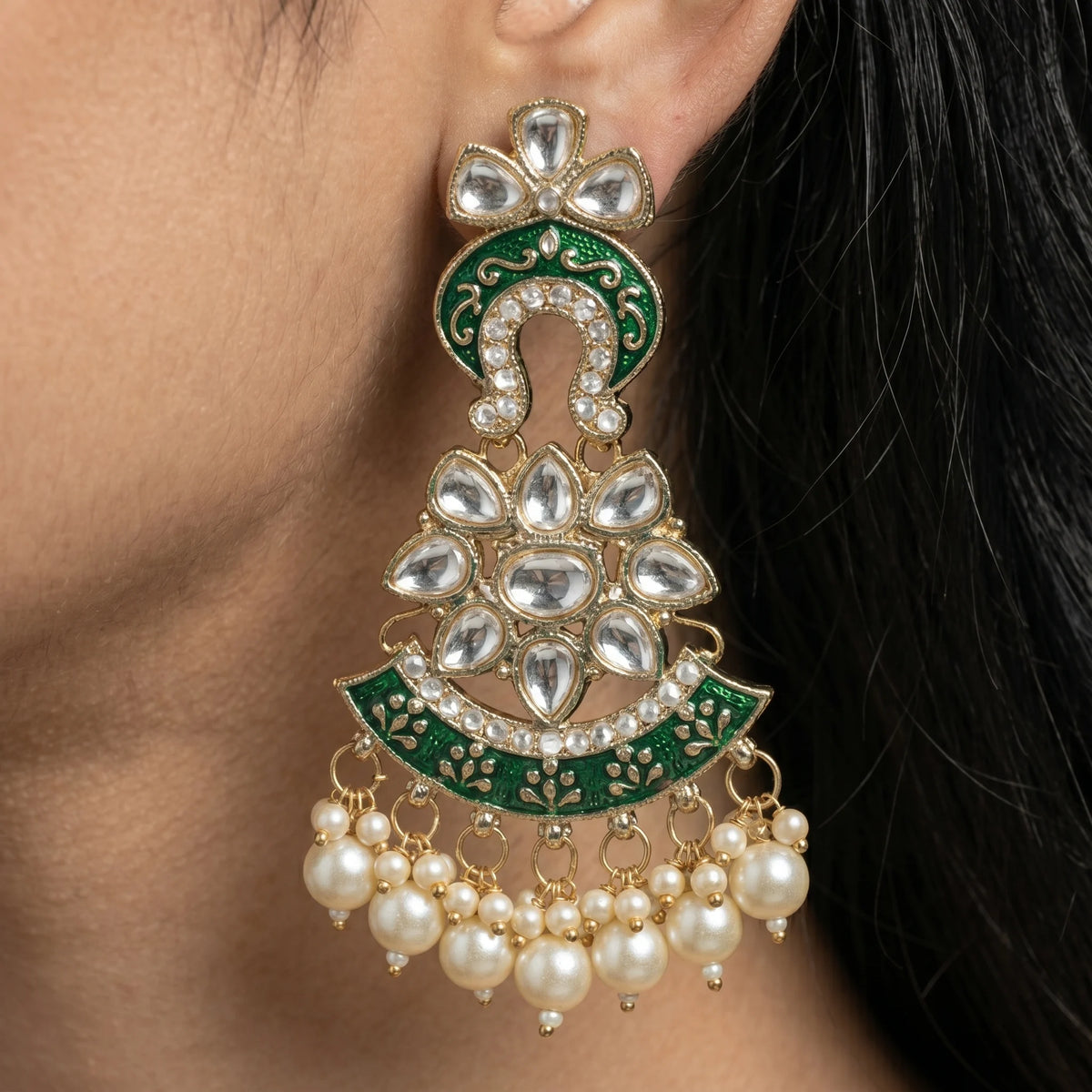 Luxora Emerald Meenakari Pearl Jhumkas