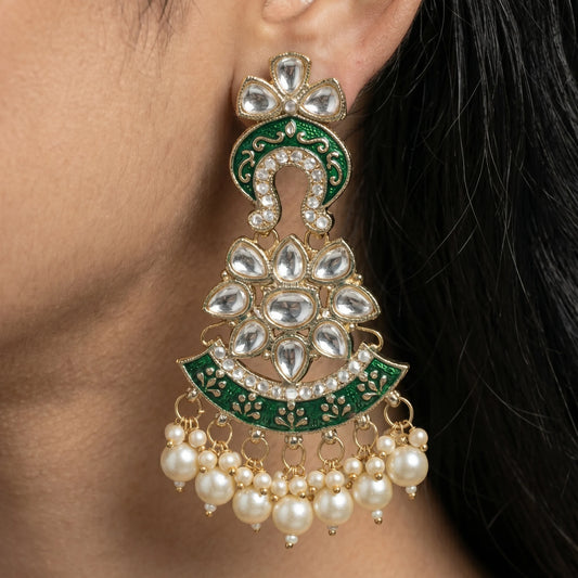 Luxora Emerald Meenakari Pearl Jhumkas