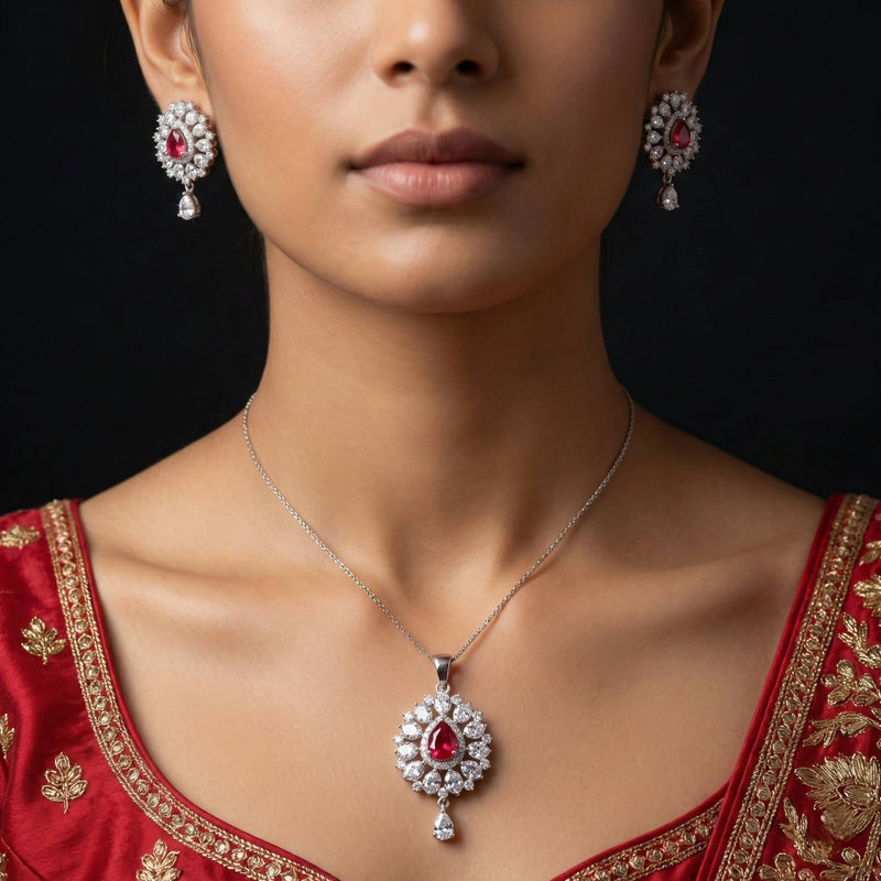 Luxora Halo Design with Tear Drop Ruby Stones