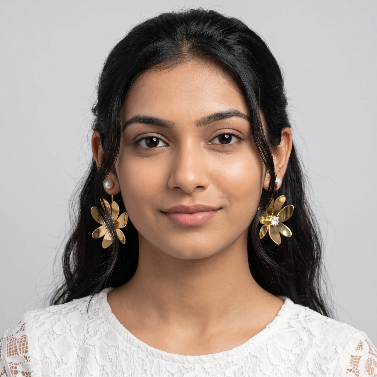 Luxora Golden Bloom Pearl Earrings