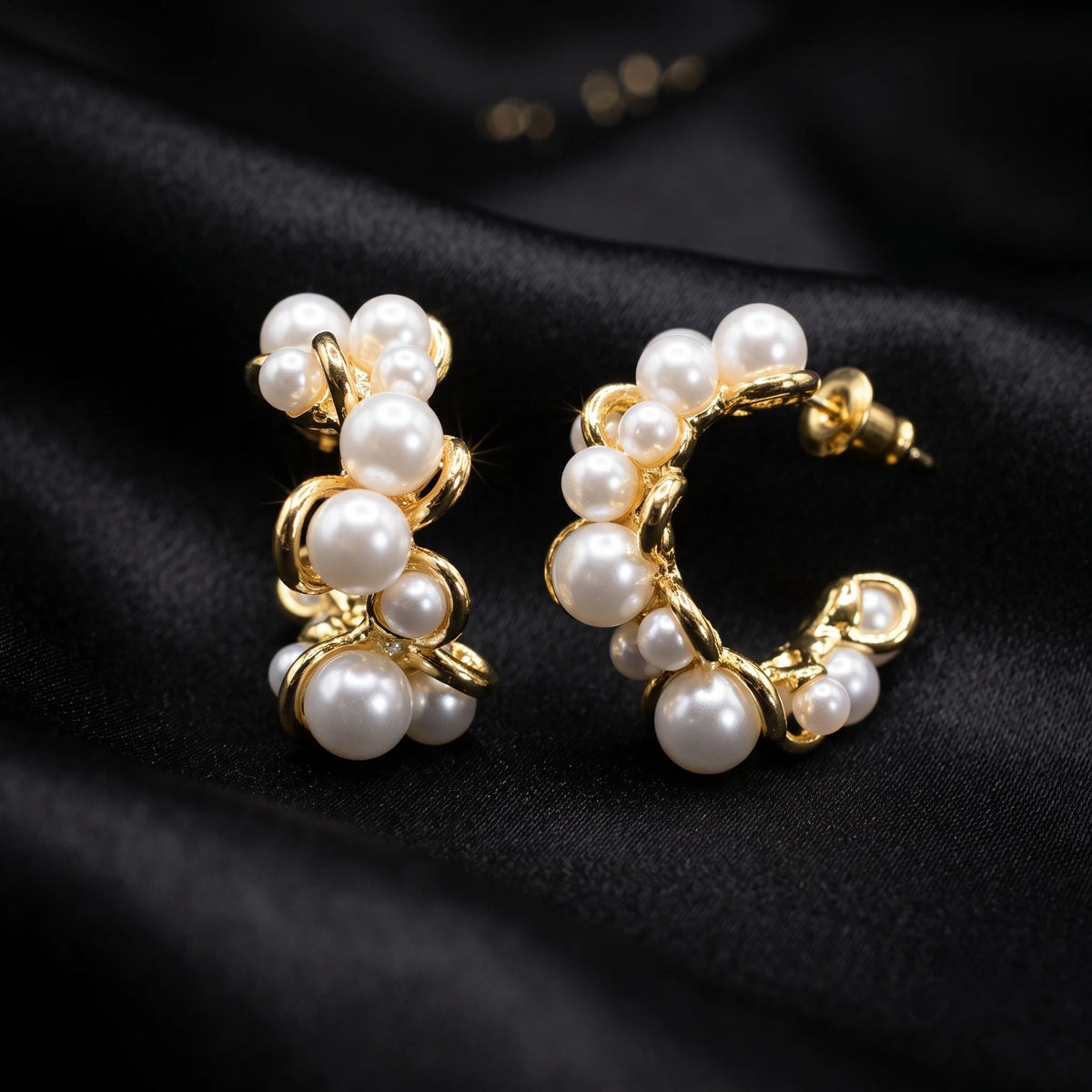 Luxora Pearl Vine Hoop Earrings