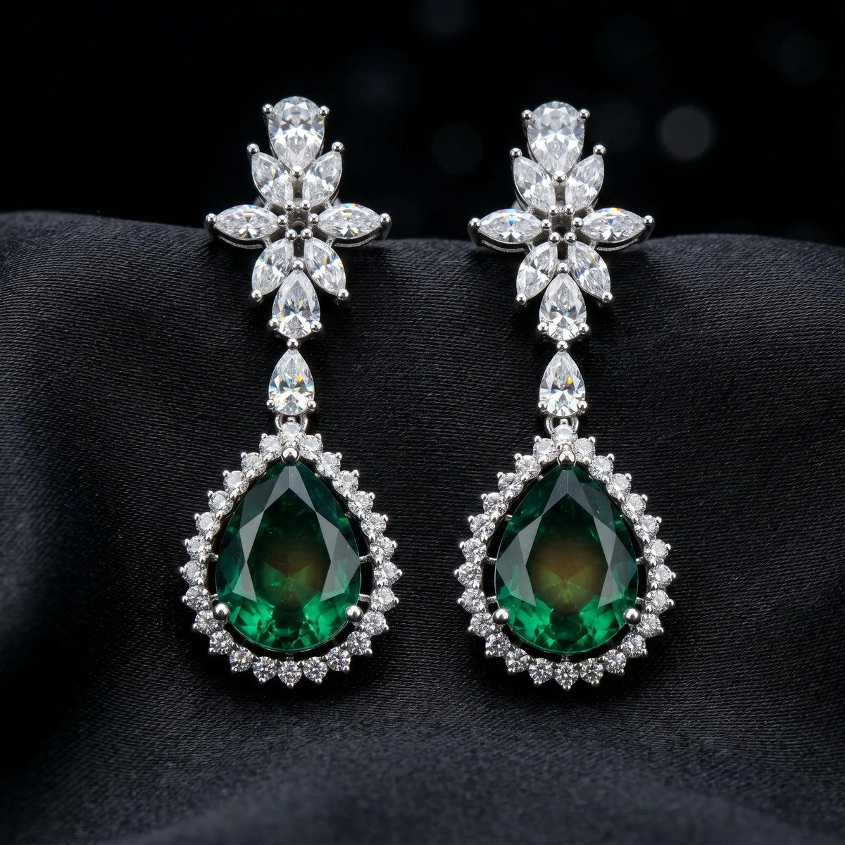 Luxora Emerald Bloom Luxe Drop Earrings