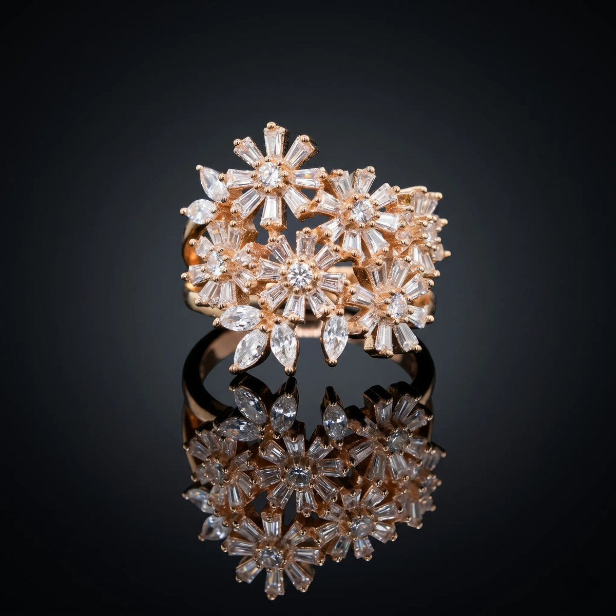 Luxora Blooming Floral Rose Gold Statement Ring