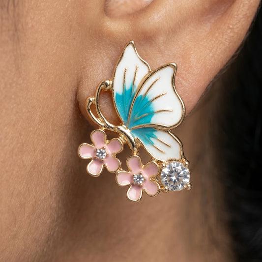 Luxora Azure Blossom Butterfly Stud Earrings