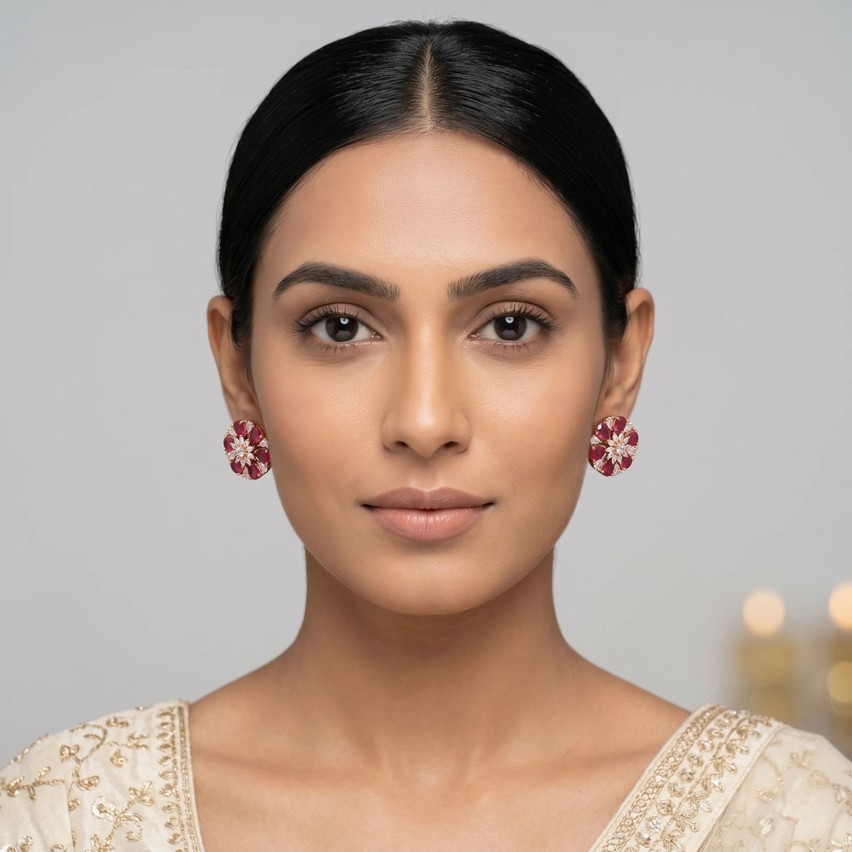 Luxora Crimson Bloom Crystal Studs