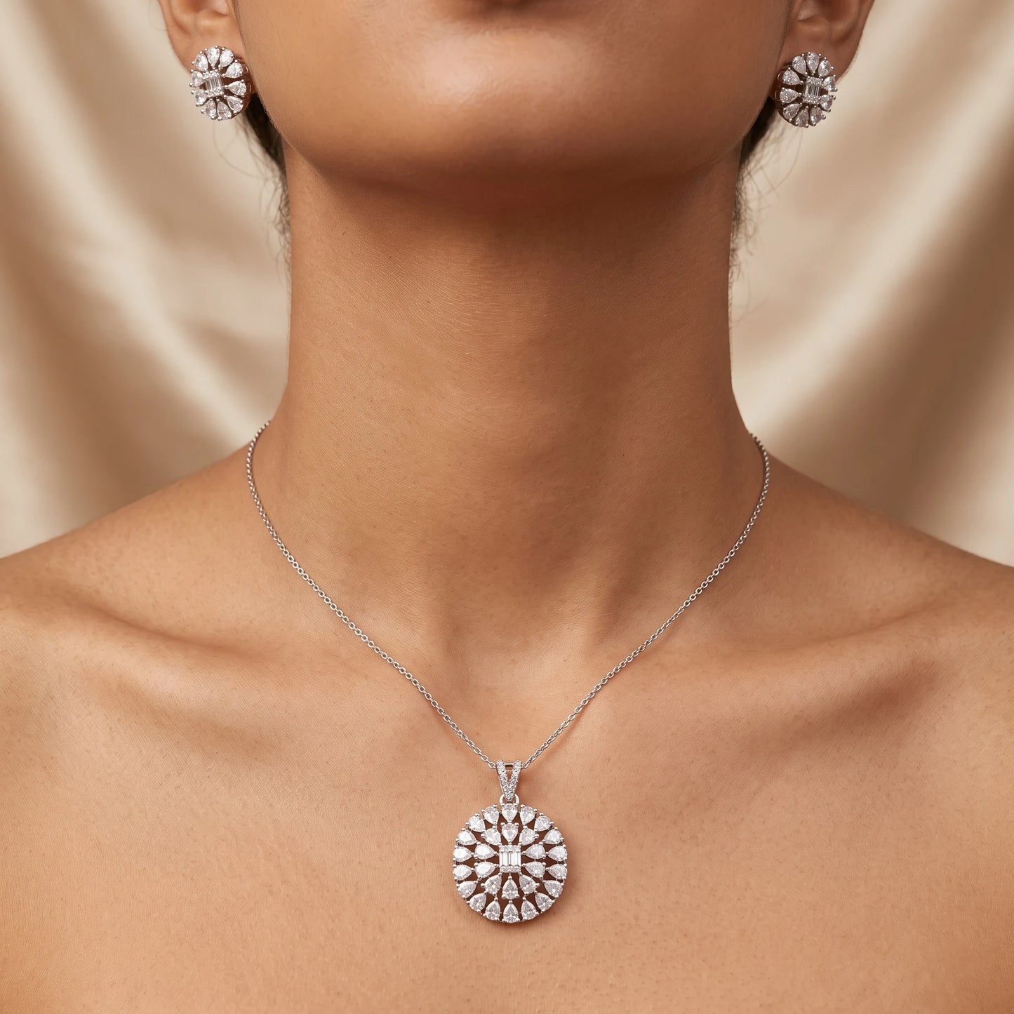 Luxora Radiant Bloom Diamond Pendant Set