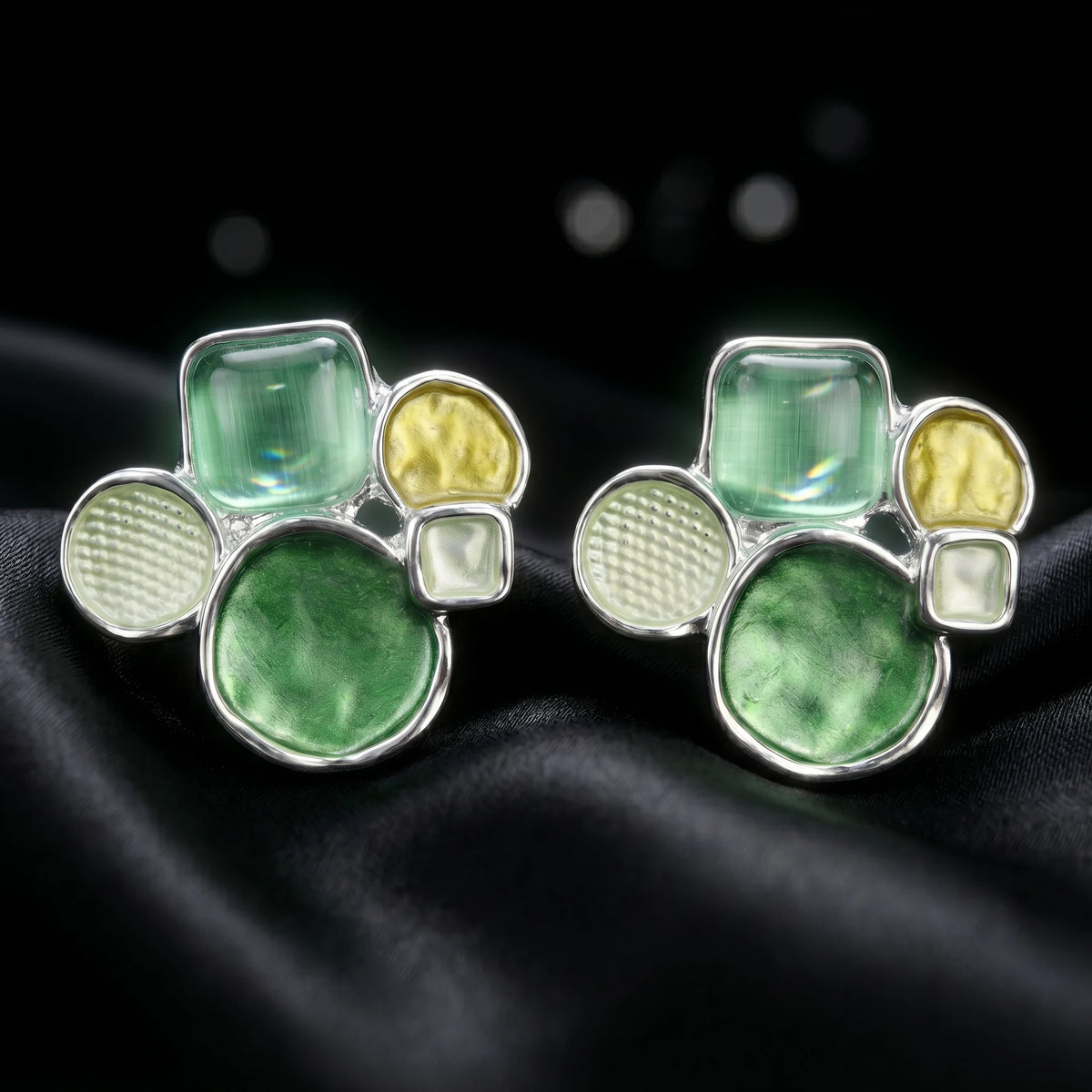 Luxora Emerald Mosaic Statement Earrings
