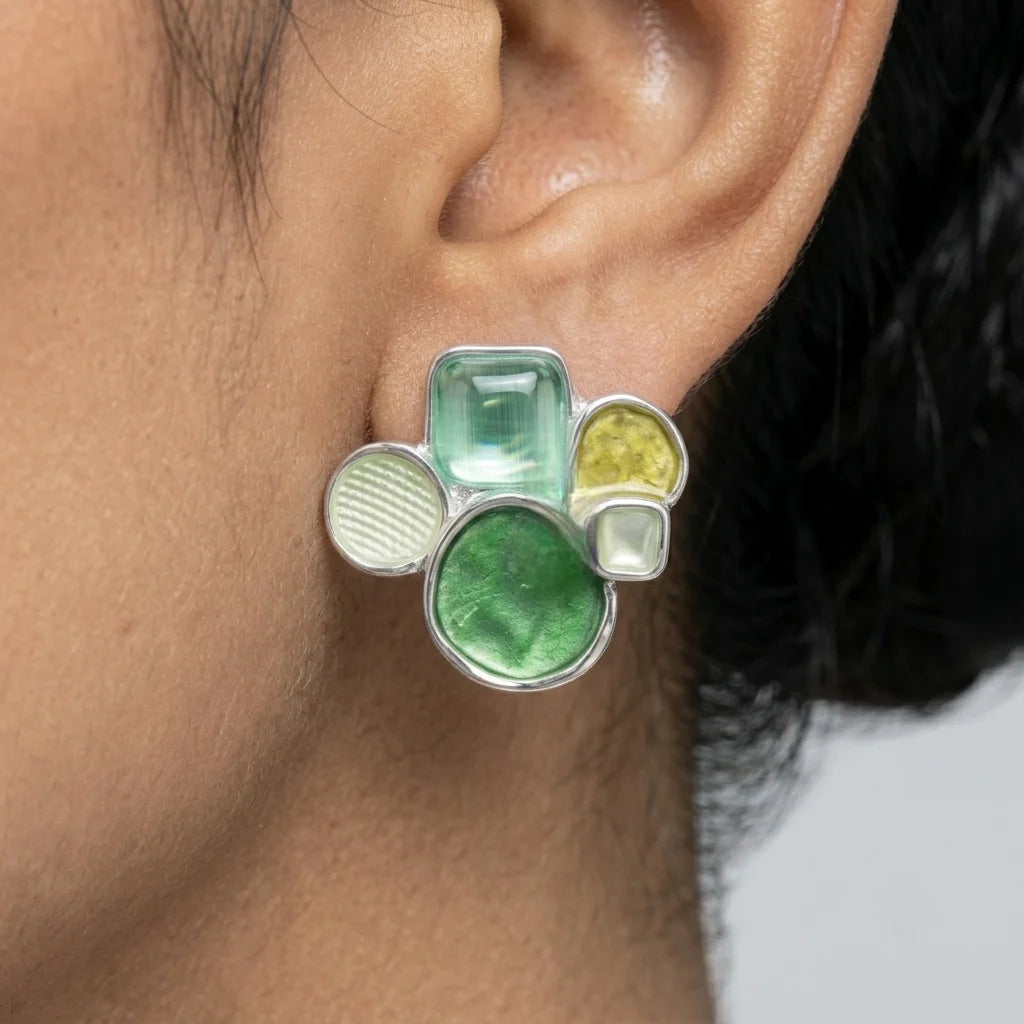 Luxora Emerald Mosaic Statement Earrings