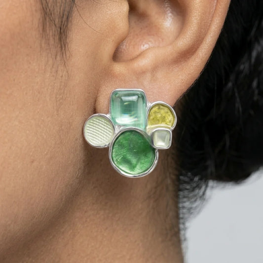 Luxora Emerald Mosaic Statement Earrings