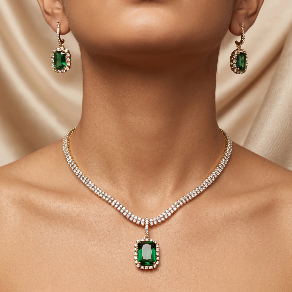 Luxora Crimson Royale Halo Pendant Set