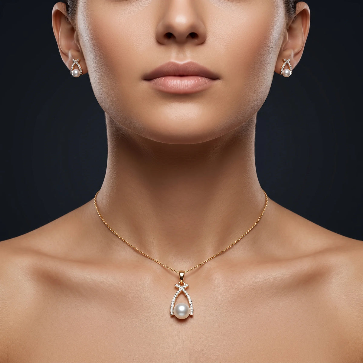 Luxora Pearl Grace Crystal Pendant Set