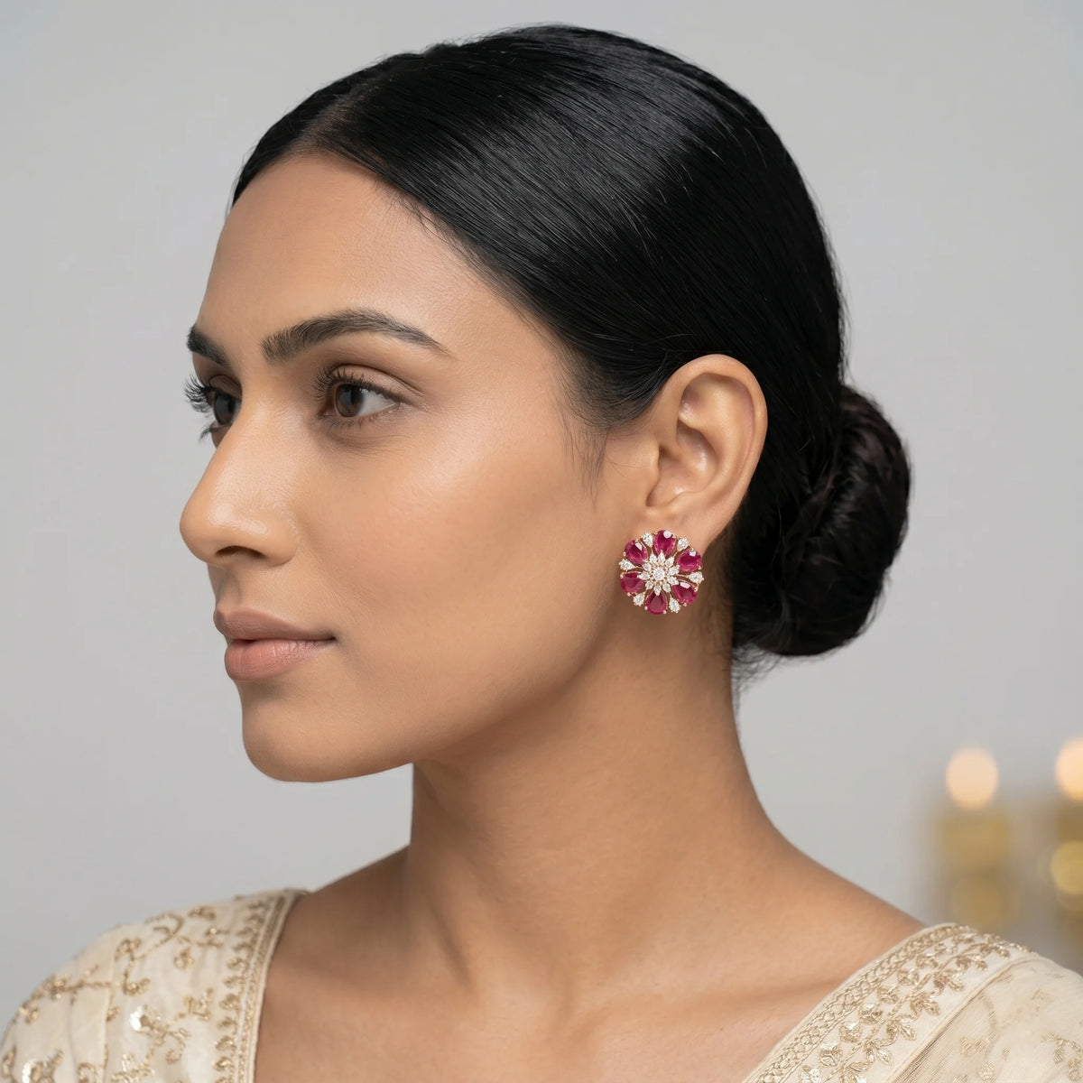 Luxora Crimson Bloom Crystal Studs