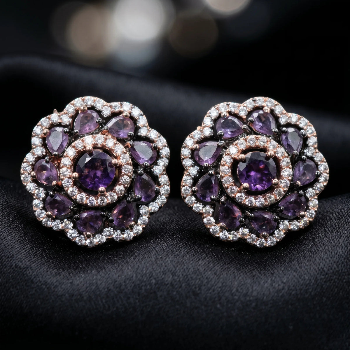 Luxora Ruby Blossom Floral Stud Earrings