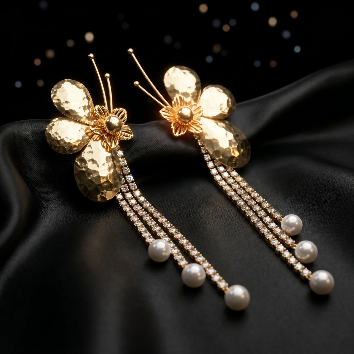 Luxora Golden Bloom Pearl Cascade Earrings