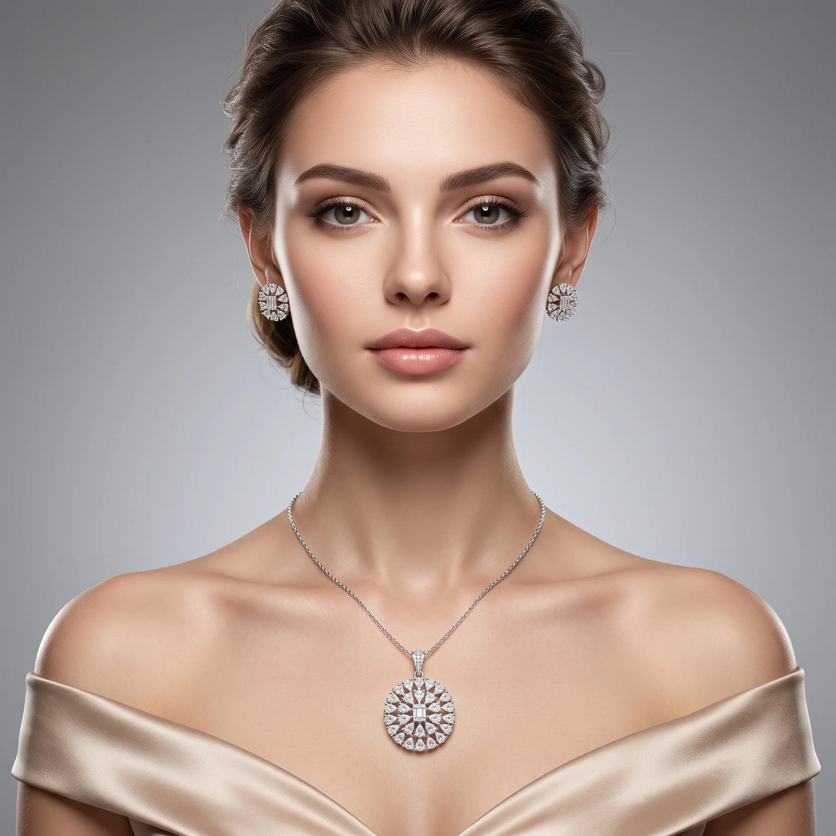 Luxora Radiant Bloom Diamond Pendant Set