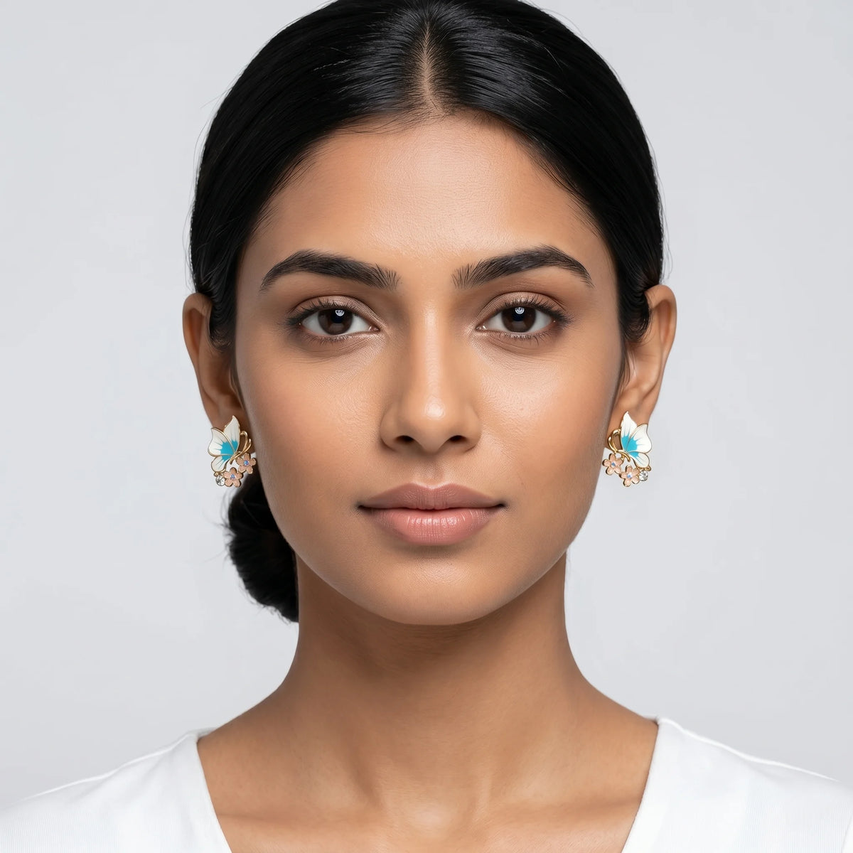 Luxora Azure Blossom Butterfly Stud Earrings