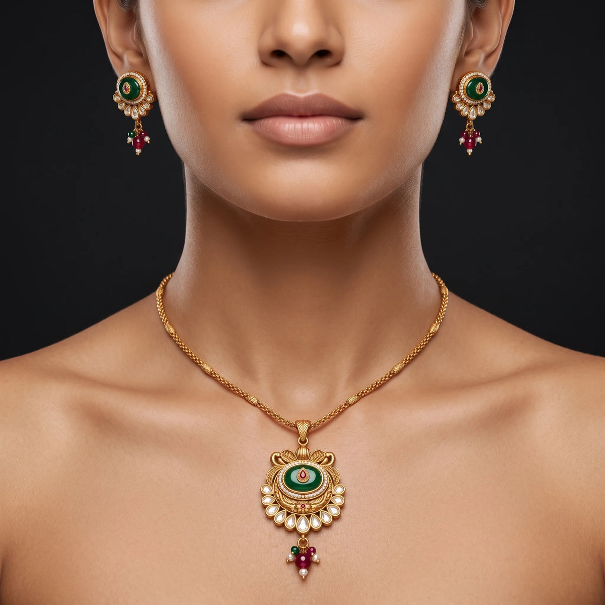 Luxora Royal Emerald Radiance Pendant Set