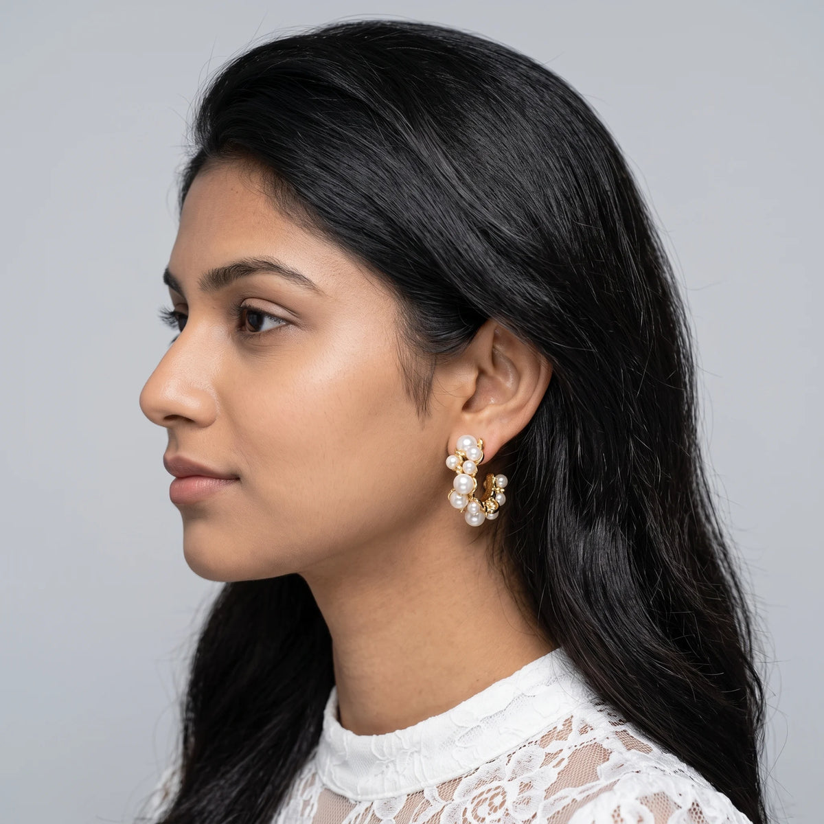 Luxora Pearl Vine Hoop Earrings