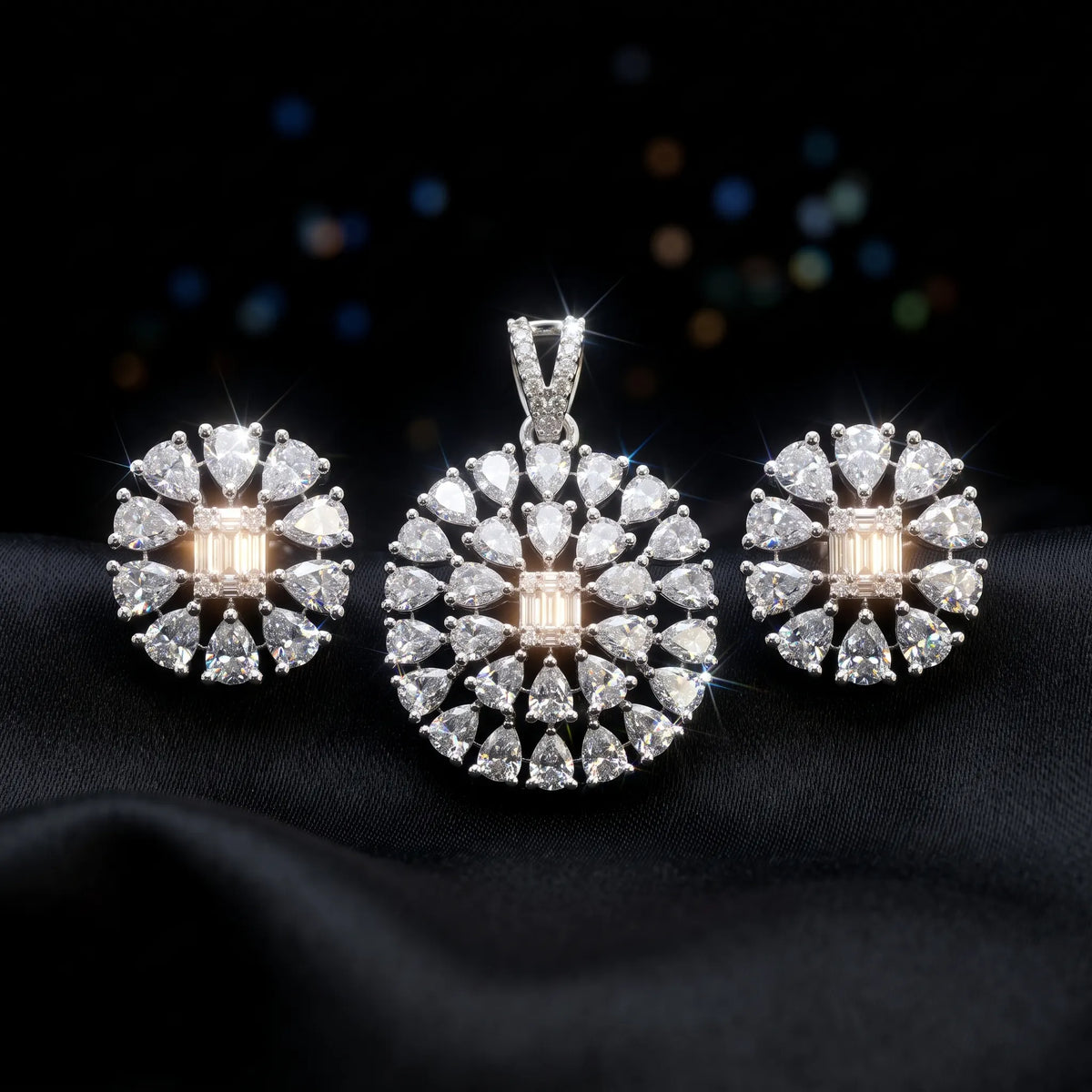 Luxora Radiant Bloom Diamond Pendant Set