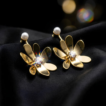 Luxora Golden Bloom Pearl Earrings