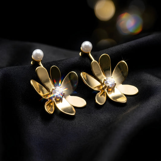 Luxora Golden Bloom Pearl Earrings