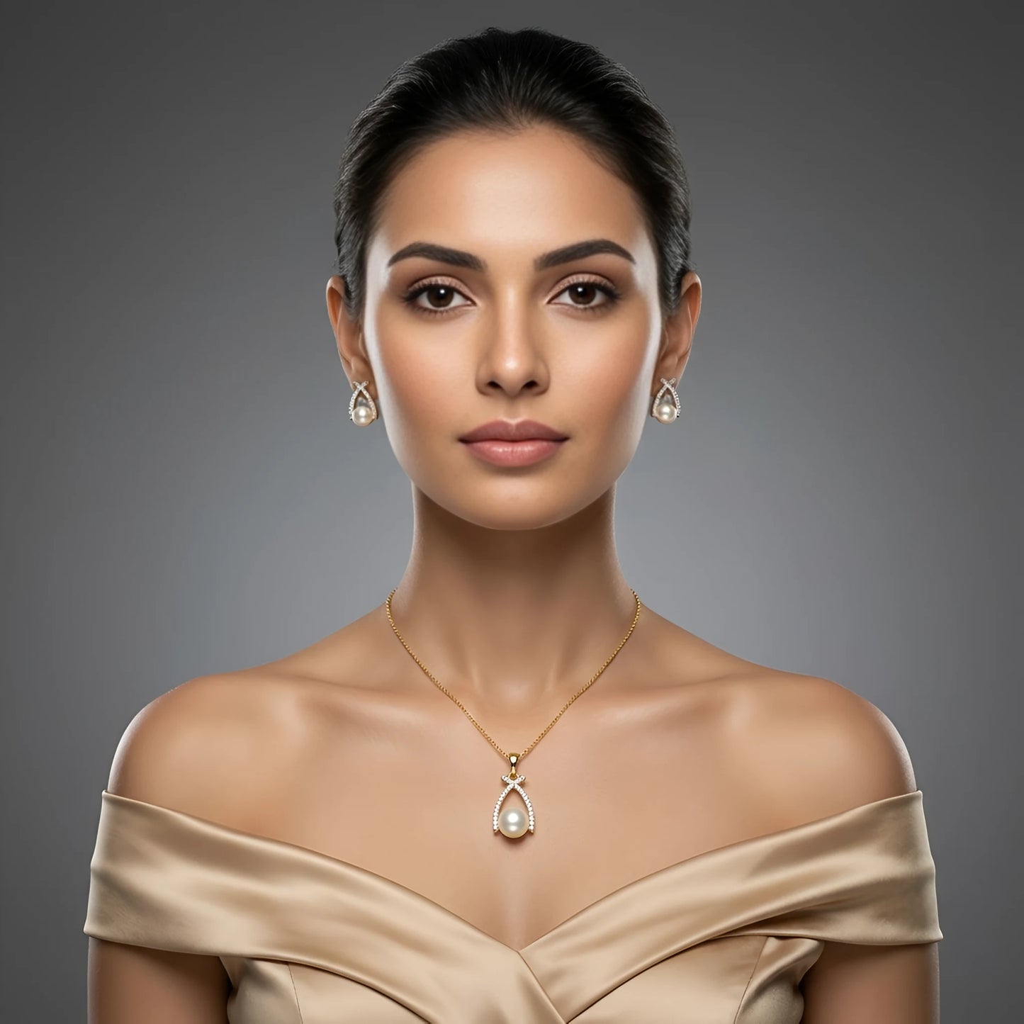 Luxora Pearl Grace Crystal Pendant Set