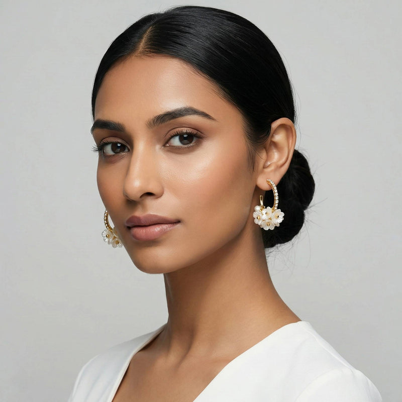 Luxora Diamond Pearl Flower Hoops