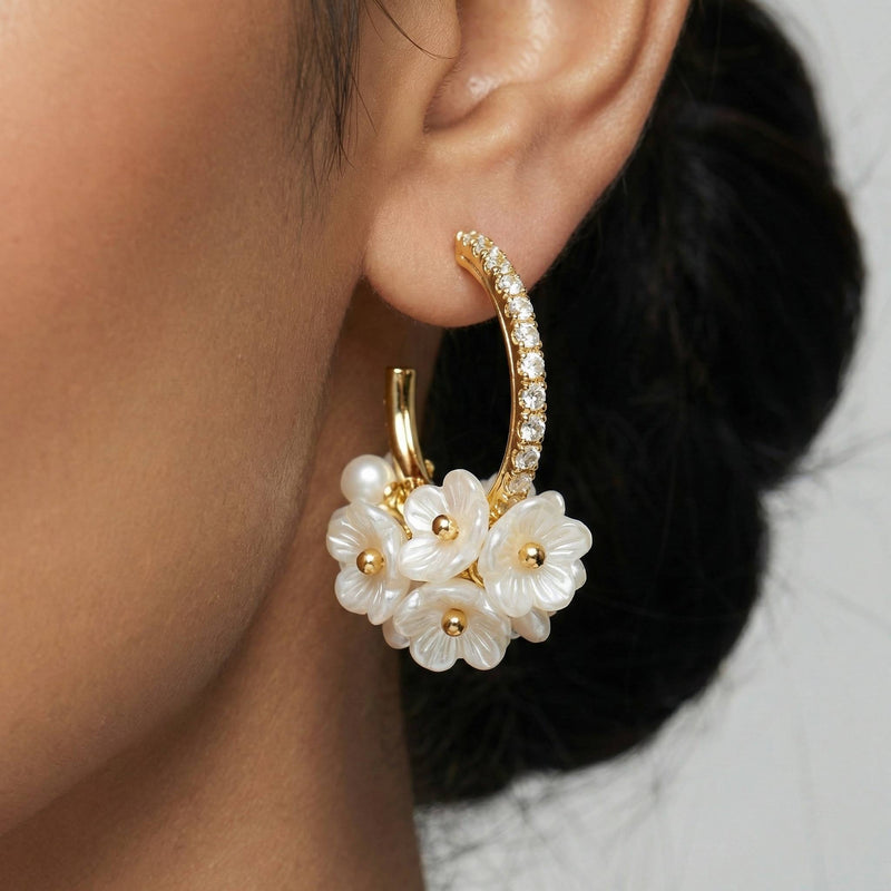 Luxora Diamond Pearl Flower Hoops