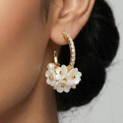 Luxora Diamond Pearl Flower Hoops