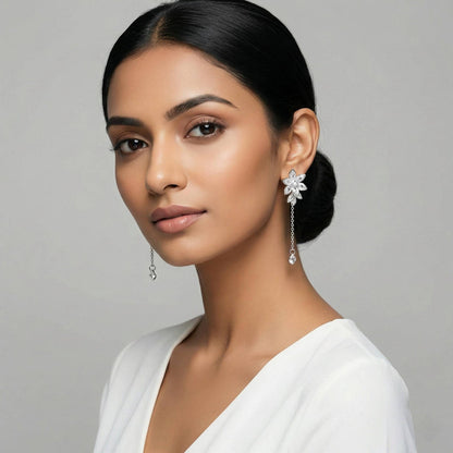 Luxora Silver Flower with Diamond Dangler