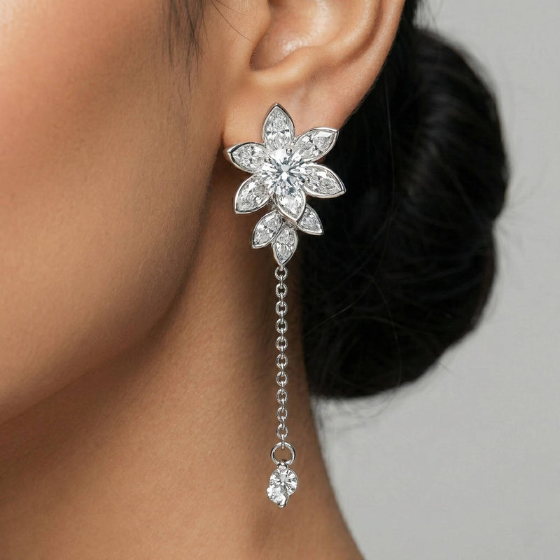 Luxora Silver Flower with Diamond Dangler