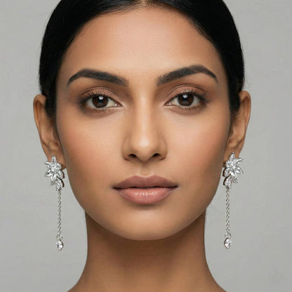 Luxora Silver Flower with Diamond Dangler